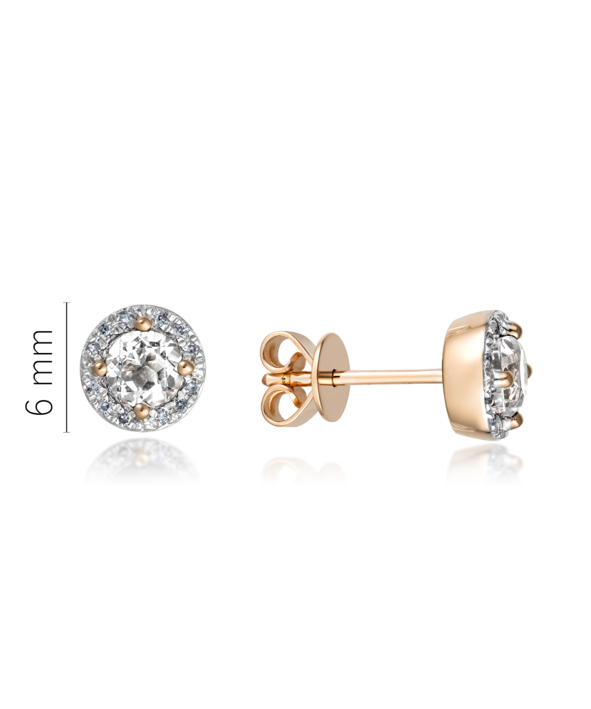 Gold earrings with diamonds and clear topaz