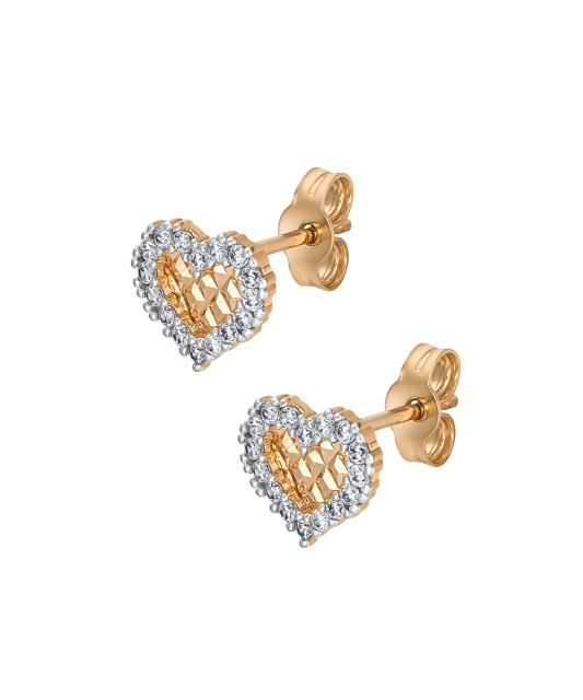 Gold earrings with zircons "hearts"