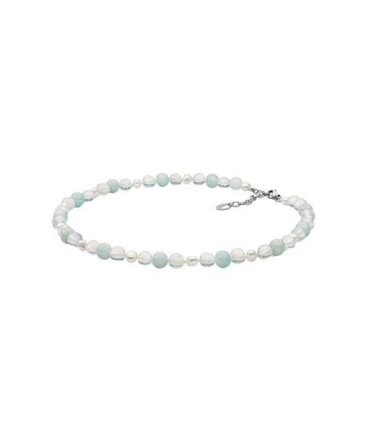 Necklace with pearls, opal and amazonite
