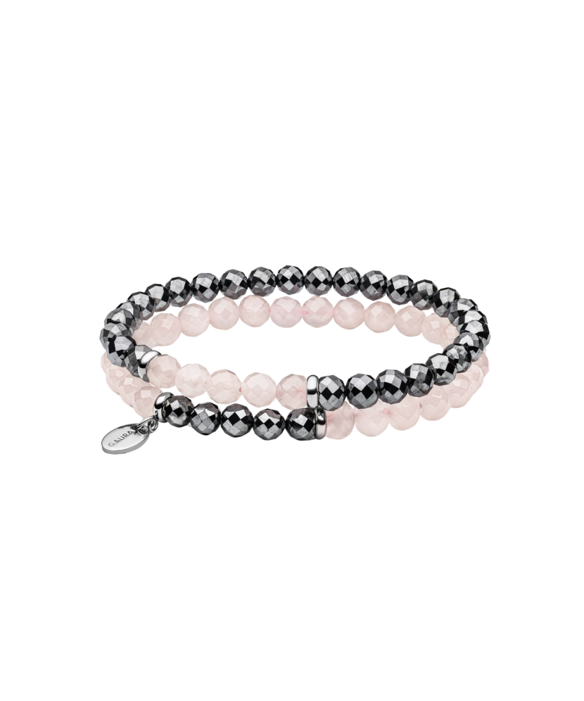 Bracelet with terahertz and rose quartz