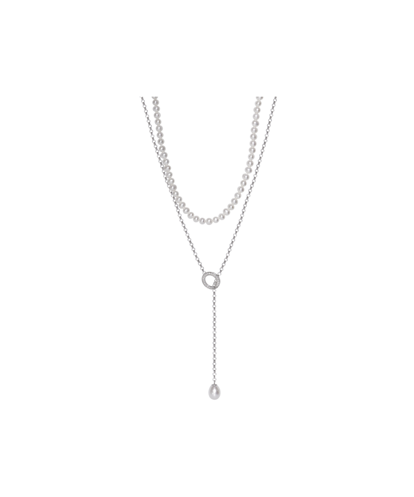 Pearl necklaces with sterling silver and zirconium pendant