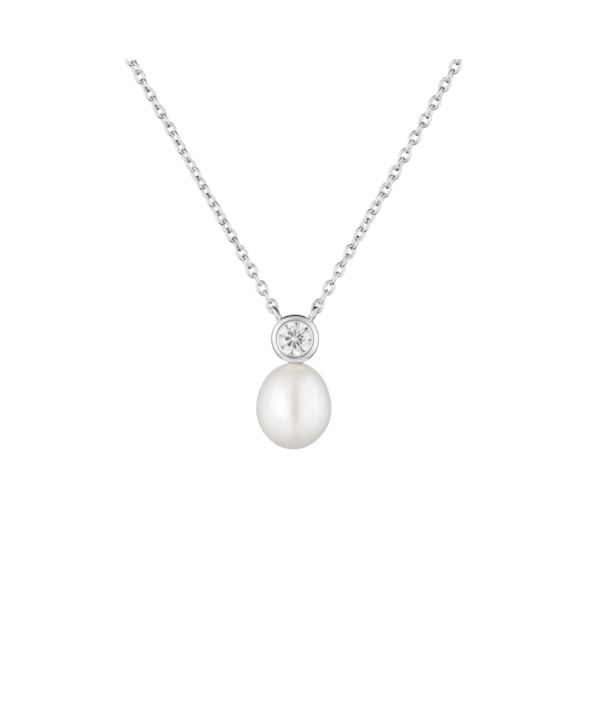 Sterling silver chain with pearl pendant and zircons