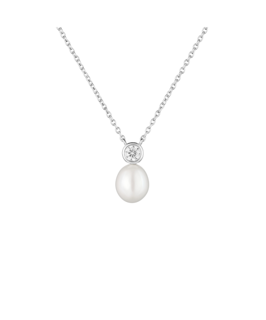 Sterling silver chain with pearl pendant and zircons