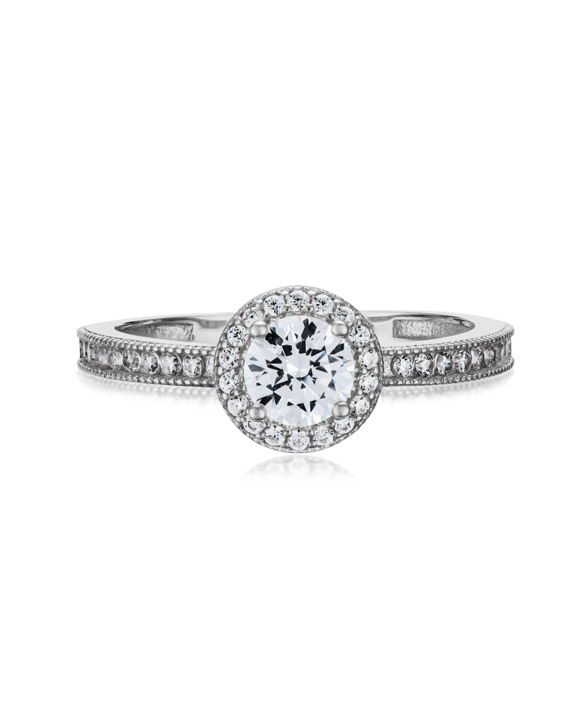 White gold ring with zircons