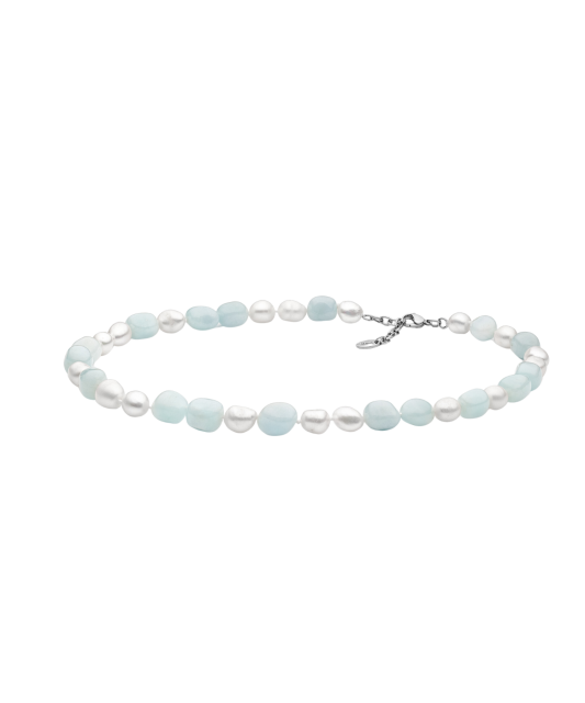 Necklace with aquamarine and pearls