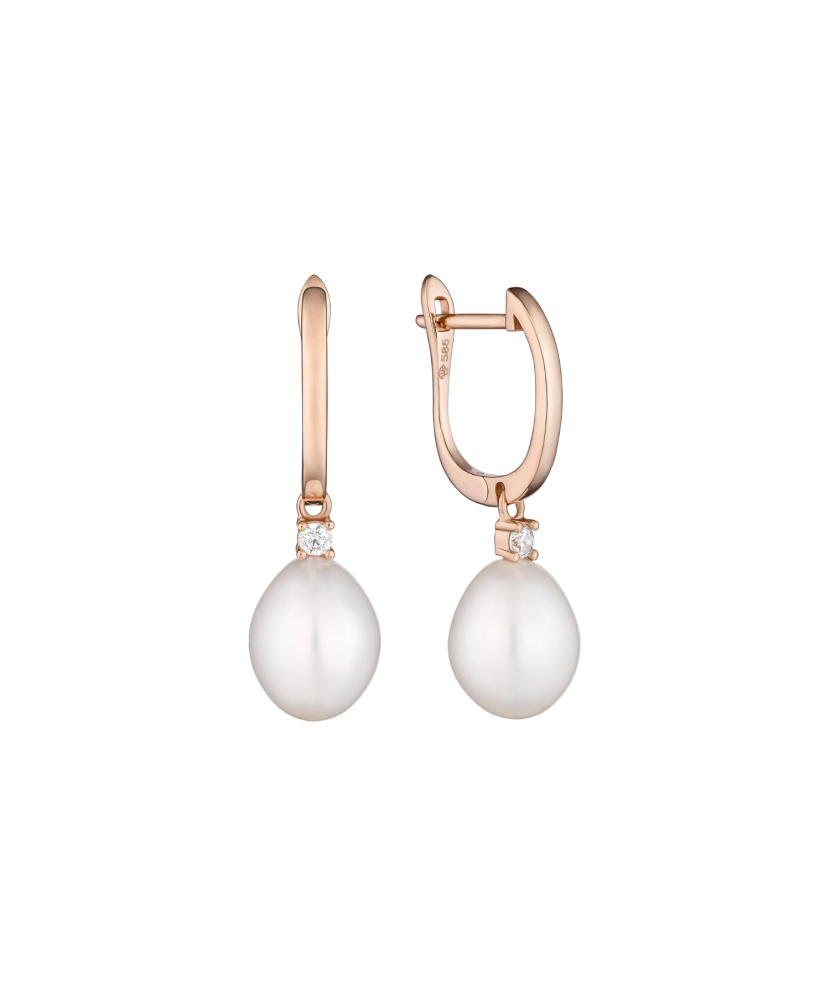 Gold earrings with pearls and zircons