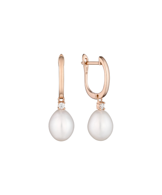 Gold earrings with pearls and zircons
