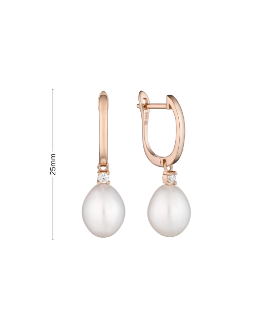 Gold earrings with pearls and zircons