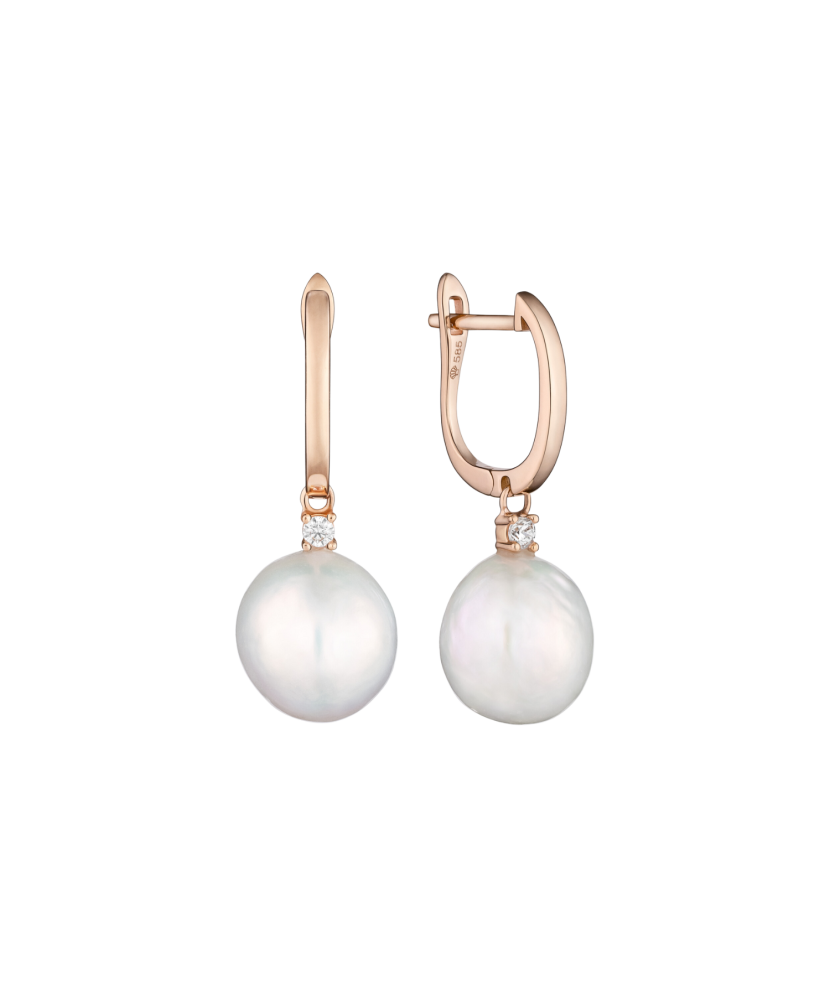 Gold earrings with pearls and zircons