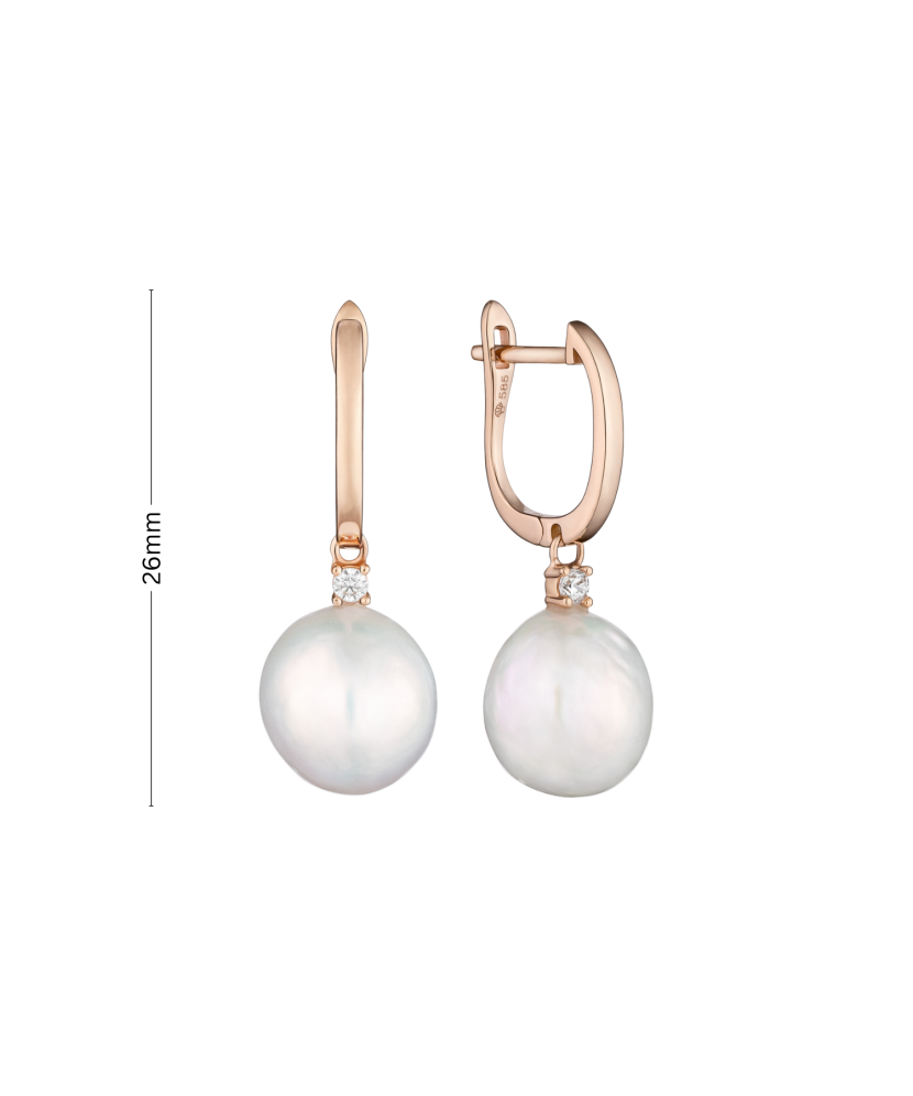 Gold earrings with pearls and zircons