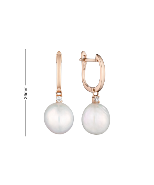 Gold earrings with pearls and zircons