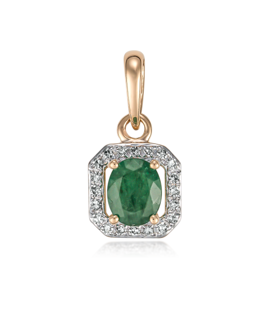 Gold pendant with emerald and diamonds