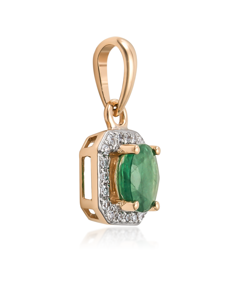 Gold pendant with emerald and diamonds