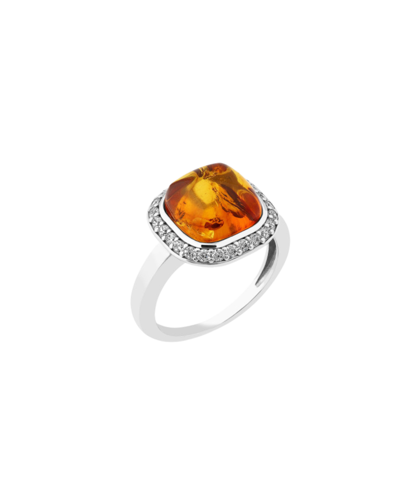 Sterling Silver ring covered with gold with zircons and amber