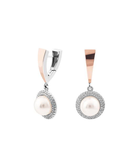 Gold plated sterling silver earrings with pearl and zircons