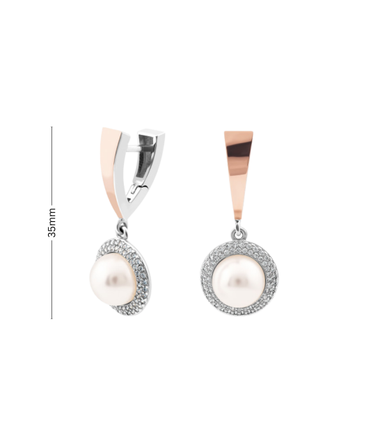 Gold plated sterling silver earrings with pearl and zircons