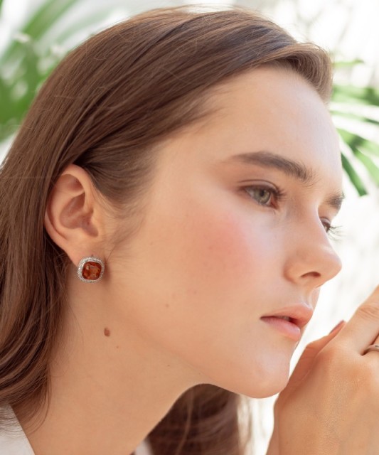 Sterling silver earrings gold plated with amber