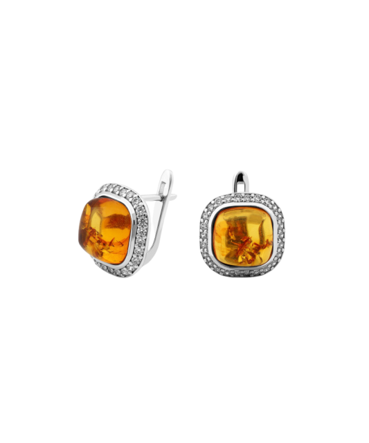 Sterling silver earrings gold plated with amber