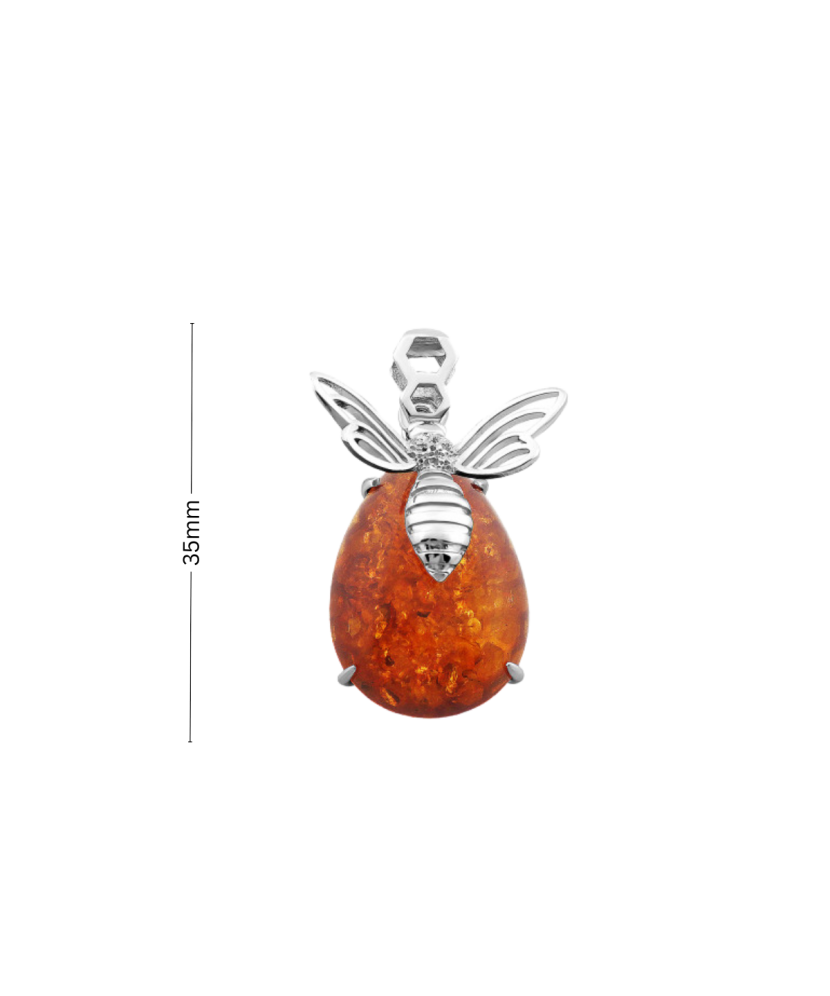 Sterling Silver pendant with zircons and amber