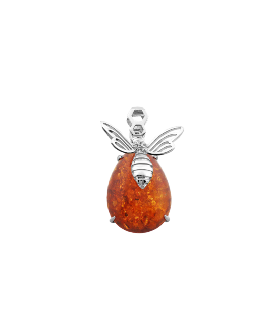Sterling Silver pendant with zircons and amber