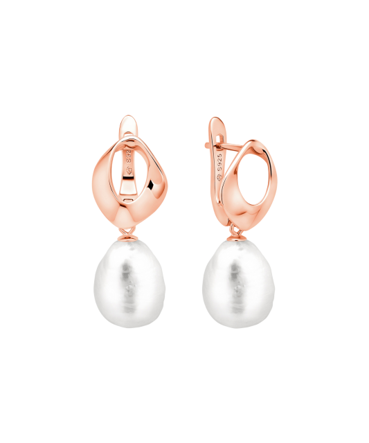 Gilded sterling silver earrings with pearls