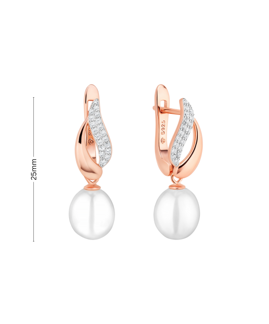 Gilded sterling silver earrings with pearls and zircons