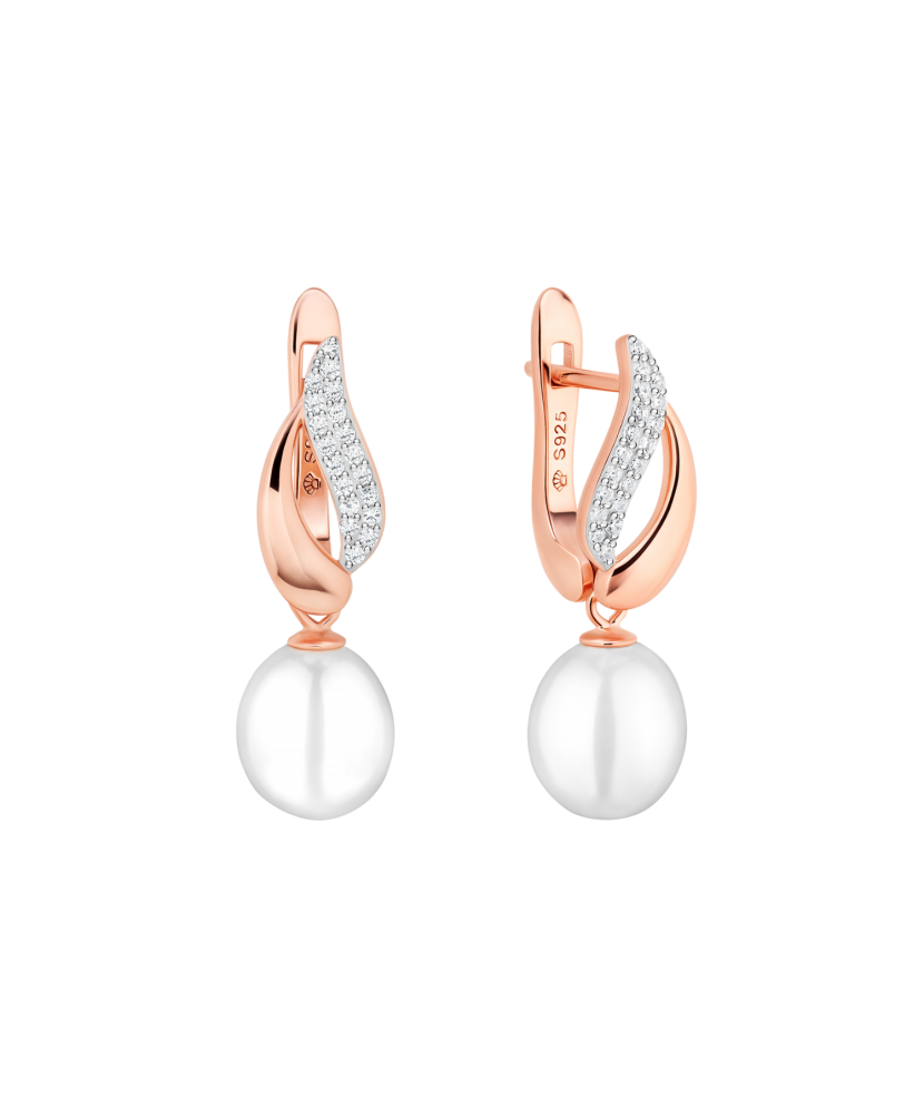 Gilded sterling silver earrings with pearls and zircons