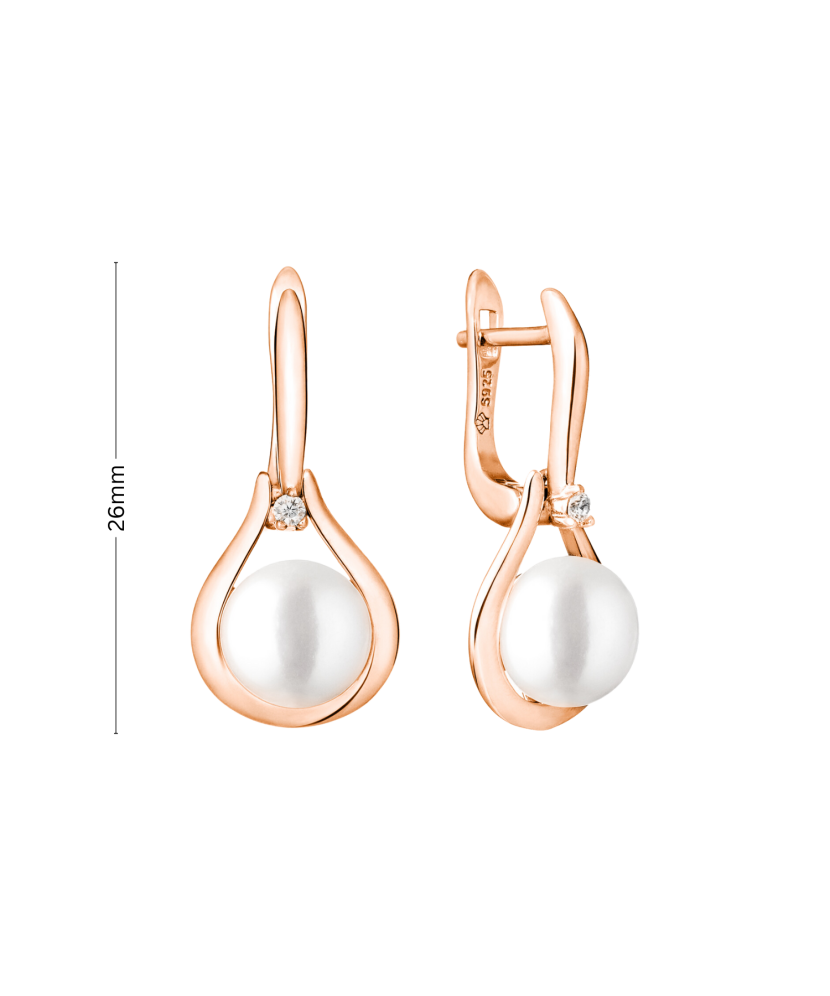 Gilded sterling silver earrings with pearls and zircons