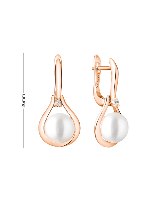 Gilded sterling silver earrings with pearls and zircons