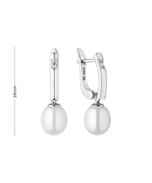 Sterling silver earrings with pearls and zircons