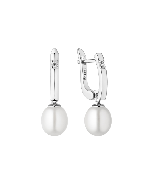 Sterling silver earrings with pearls and zircons