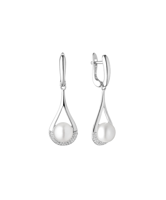 Sterling silver earrings with pearls and zircons
