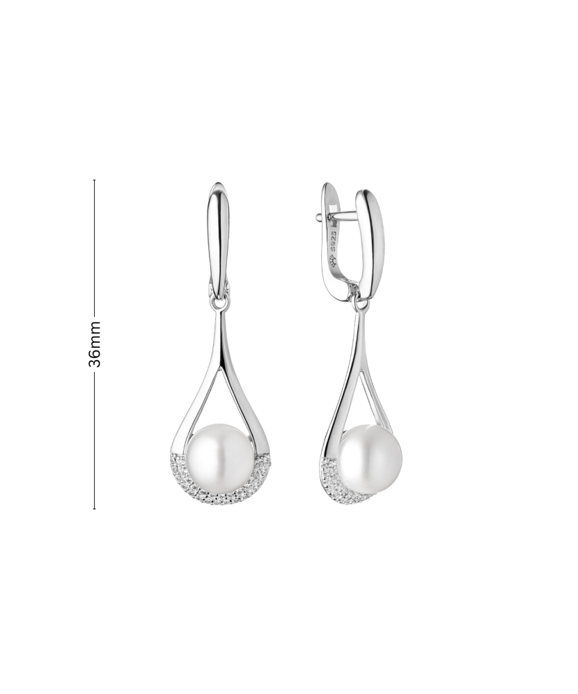 Hopeiset korvakorut helmillä ja zirkoneilla