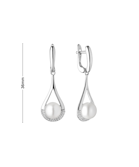 Hopeiset korvakorut helmillä ja zirkoneilla