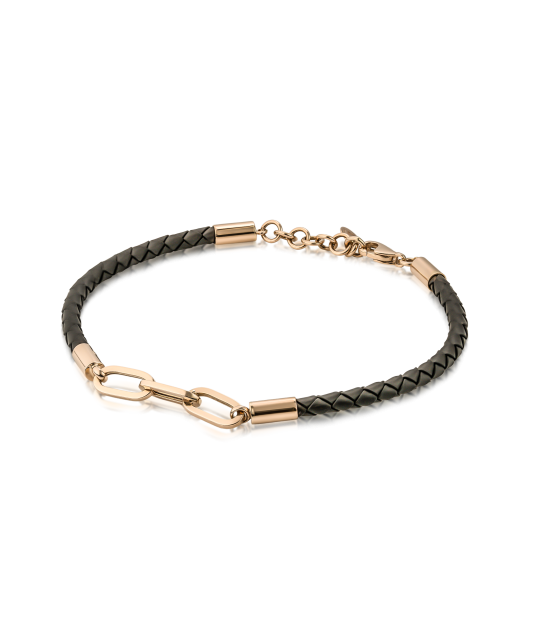 Leather bracelet with gold and zircons