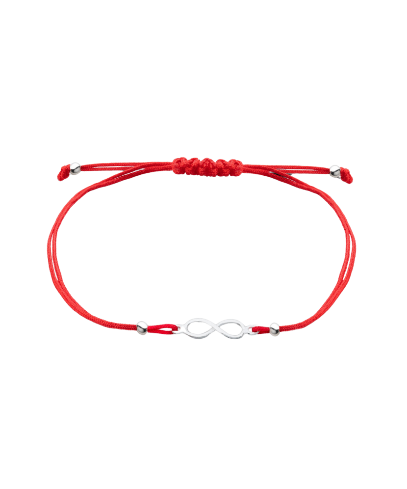 Red string bracelet with a silver pendant "Infinity"