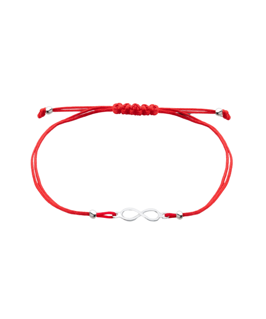 Red string bracelet with a silver pendant "Infinity"