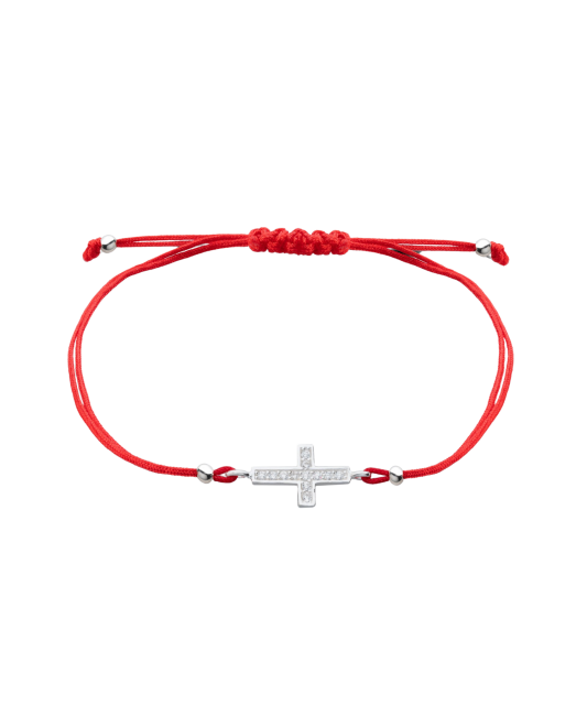 Red string bracelet with a silver pendant "Cross"