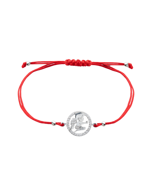 Red string bracelet with a silver pendant "angel"