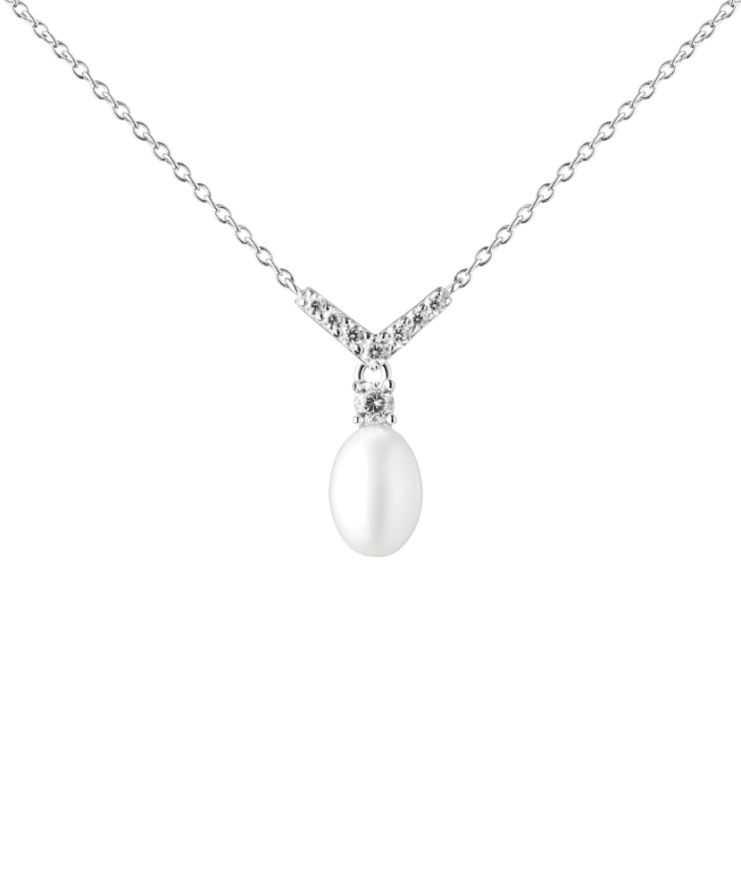 Sterling silver chain with pearl and zircons