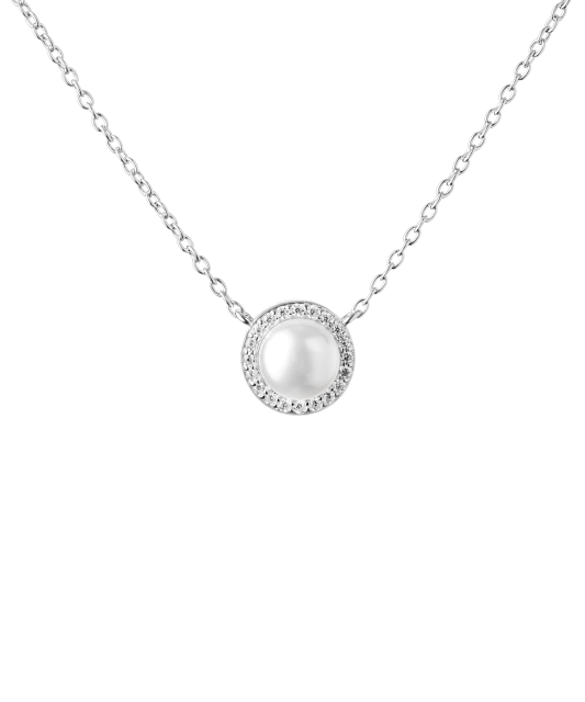 Sterling silver chain with pearl pendant and zircons