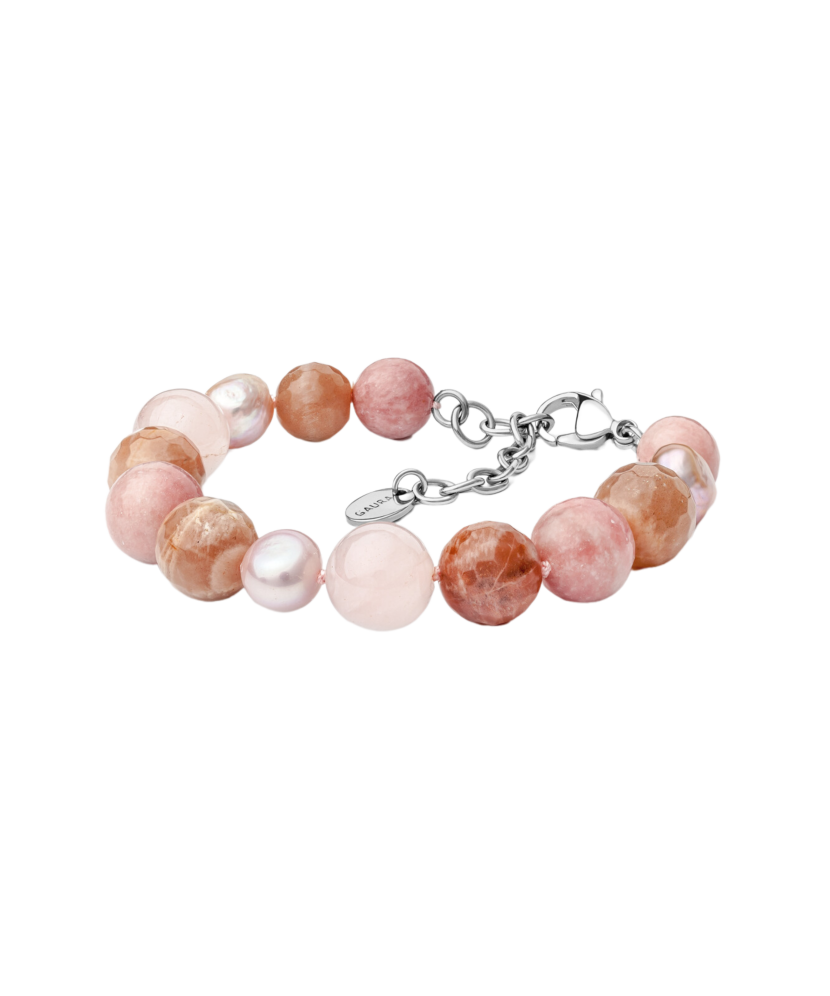 Bracelet with pearls, rose quartz and opal