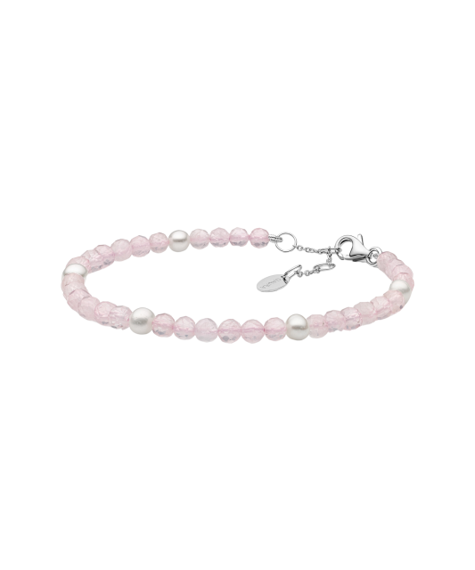 Bracelet with rose quartz, pearls and silver
