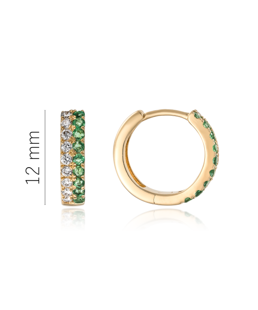 Yellow gold earrings with diamonds and emeralds