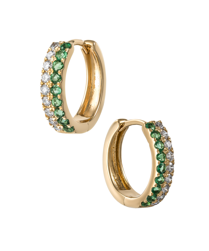 Yellow gold earrings with diamonds and emeralds