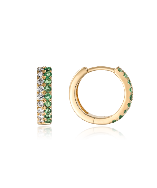 Yellow gold earrings with diamonds and emeralds