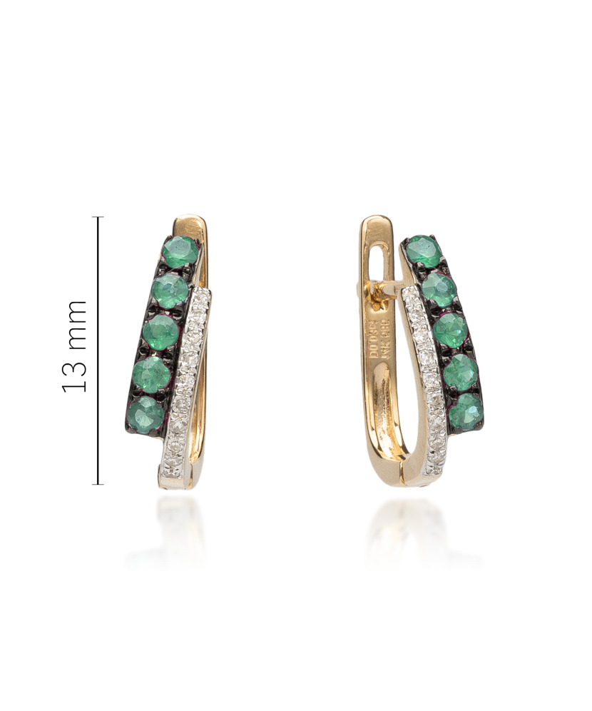 Yellow gold earrings with diamonds and emeralds