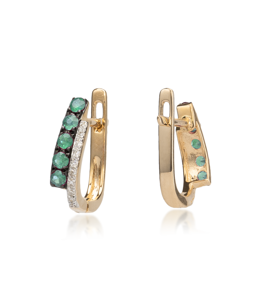 Yellow gold earrings with diamonds and emeralds