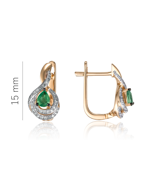 Gold earrings with emeralds and diamonds