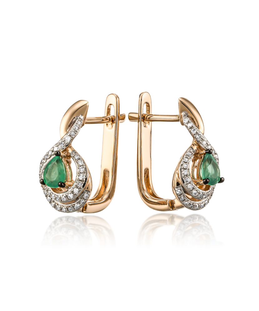 Gold earrings with emeralds and diamonds